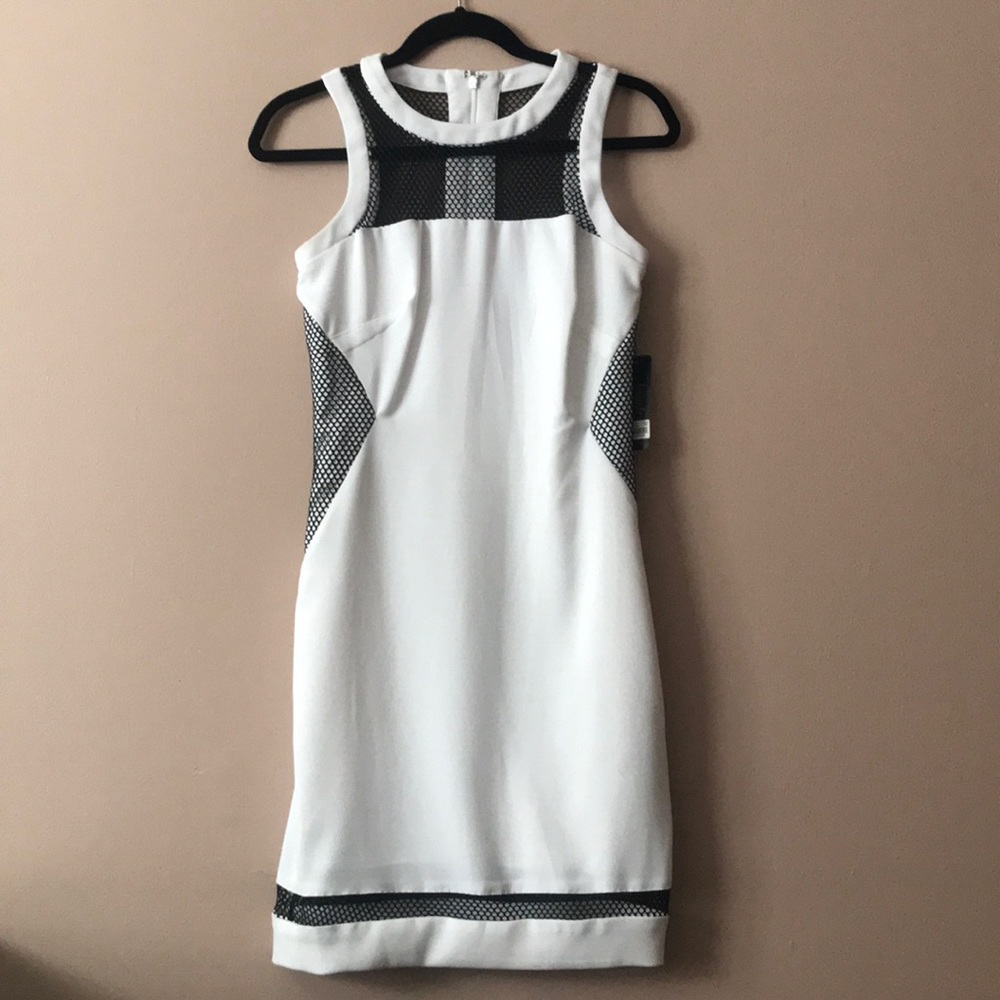 Laundry White Dress with Black Mesh